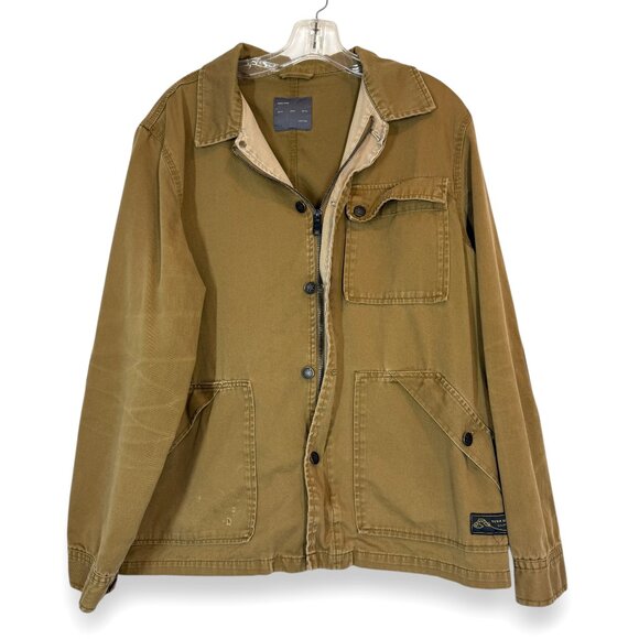 ZARA MAN Denim Goods Jacket XL Khaki Brown Utility Workwear Military Style - Picture 1 of 10